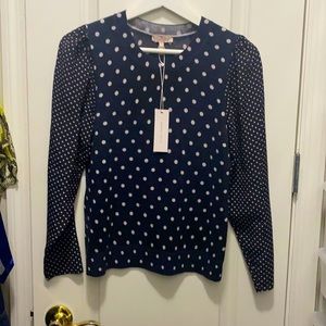 Rebecca Taylor polka dot wool knit top with silk sleeves